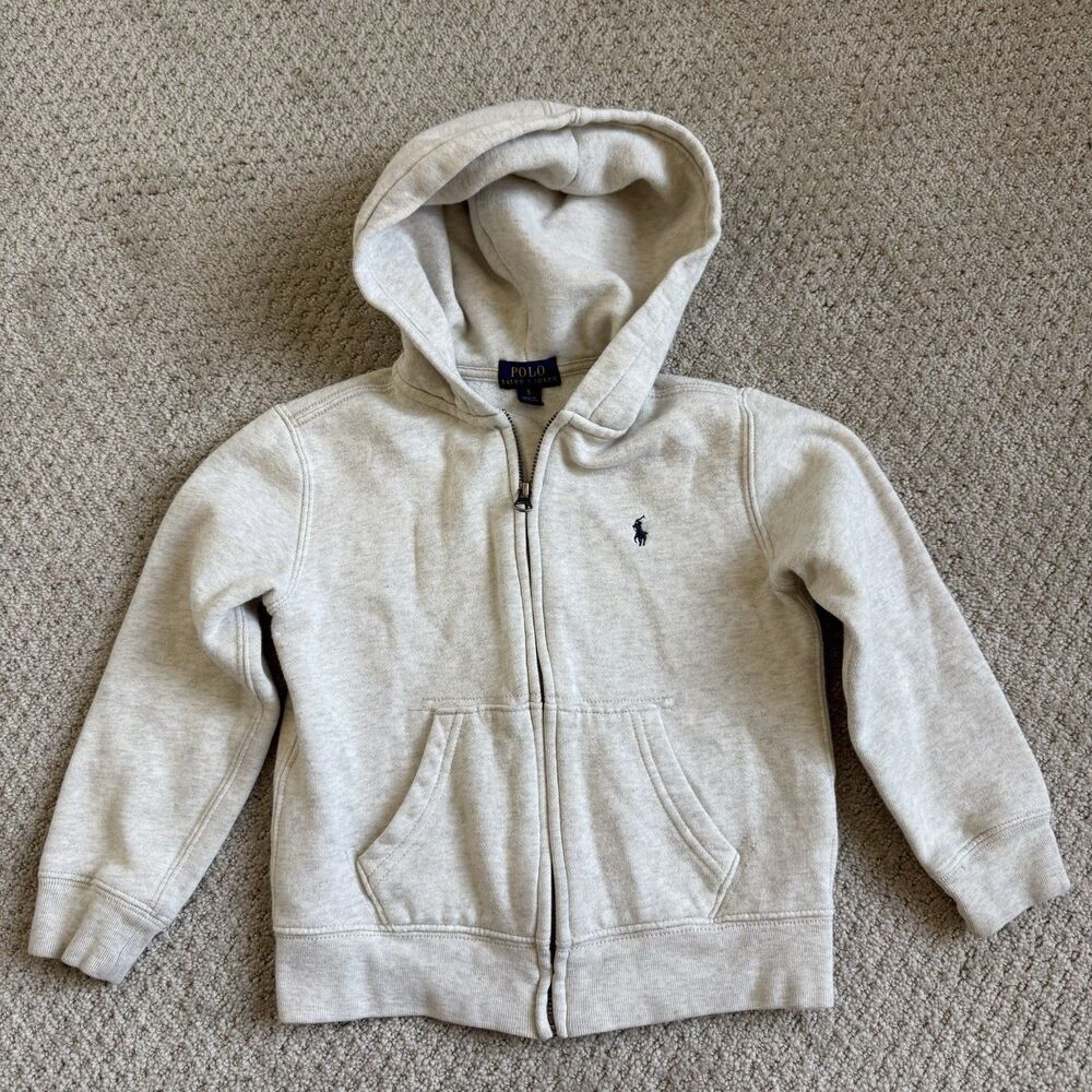 Polo Ralph Lauren Gray Fleece Full Zip Hoodie Unisex Kids Size 5 Quiet Luxury - Picture 2 of 10
